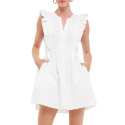 Lace Trimmed V Placketed Ruffled Mini