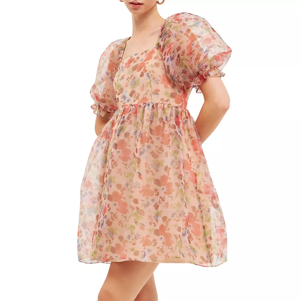 Floral Puff Mini Dress - Image 3