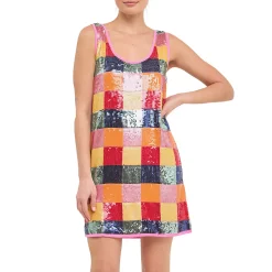 Sequins Gingham Mini Dress