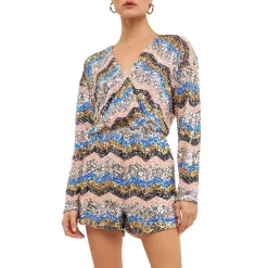 Chevron Sequins Wrapped Romper