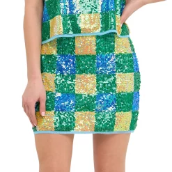 Sequins Gingham Mini Skirt