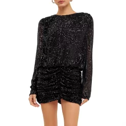 Ruched Sequin Mini Dress