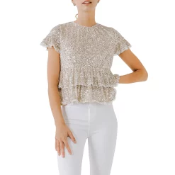 Sequins Baby Doll Top with Mesh