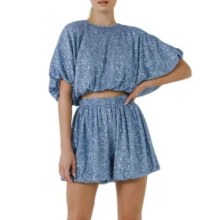 Sequins Cropped Puff Top