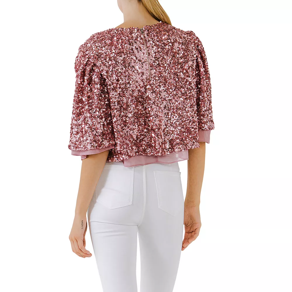 Flutter Sleeve Sequins Short Top - Image 2