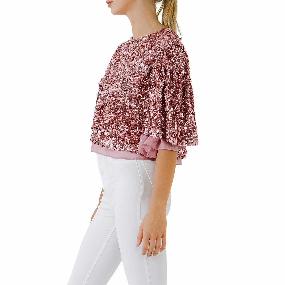 Flutter Sleeve Sequins Short Top - Image 3