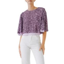 Flutter Sleeve Sequins Short Top