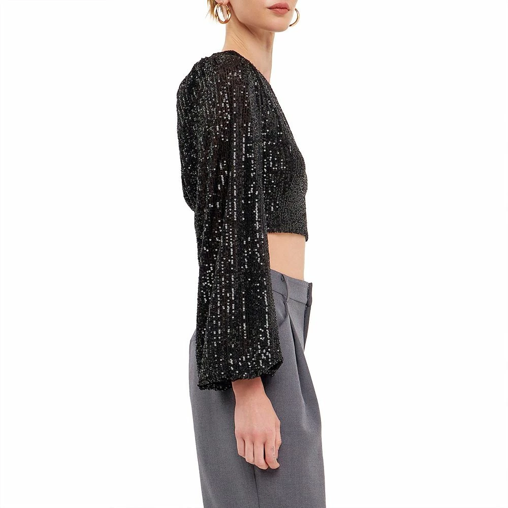 One Sleeve Asymmetrical Sequins Crop Top - Image 3