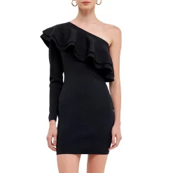 One Shoulder Knitted Mini Dress