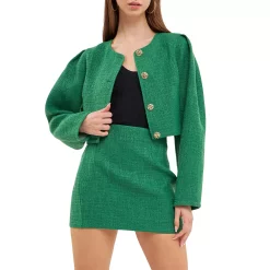 Long Sleeve Round Neck Tweed Top Jacket