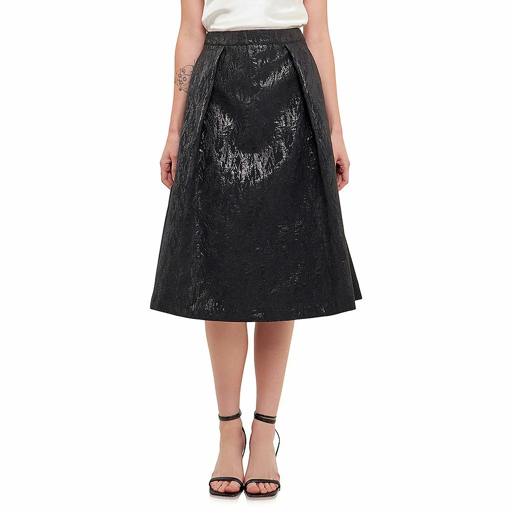 Metallic Jacquard Flare Midi Skirt