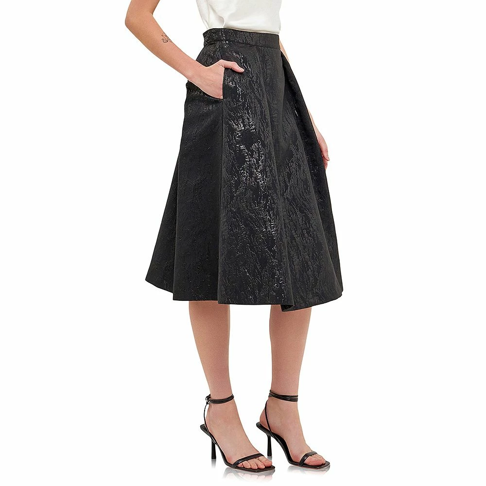 Metallic Jacquard Flare Midi Skirt - Image 3