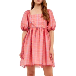Checker Puff Mini Dress