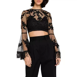 Floral Lace Crop Top with Bell Sleeve
