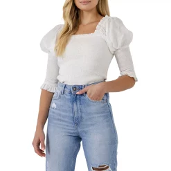 Quarter Sleeve Smocked Puff Sleeve Top