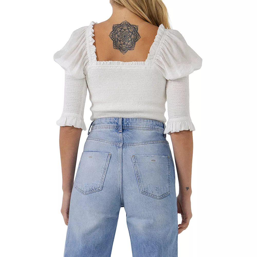 Quarter Sleeve Smocked Puff Sleeve Top - Image 2